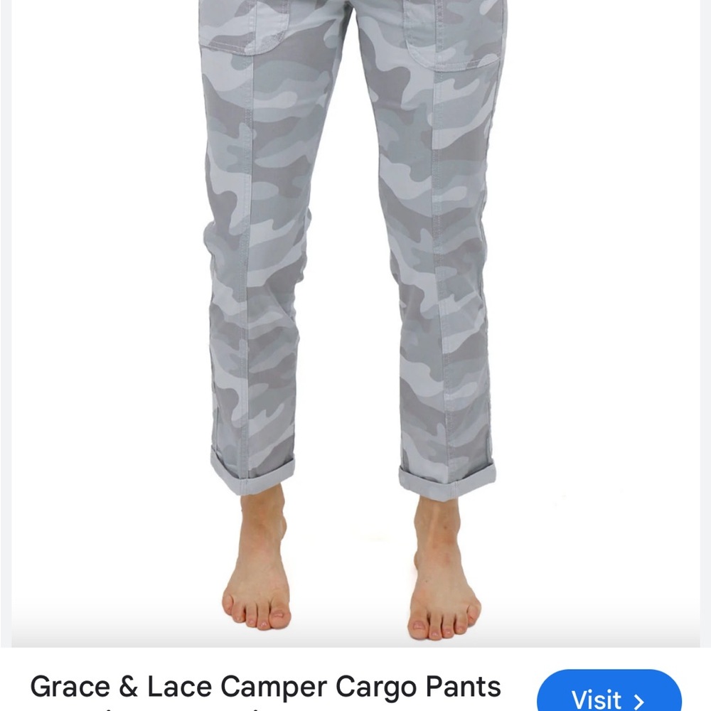 Grace & Lace Gray and White Ankle Camouflage Jumpsuit